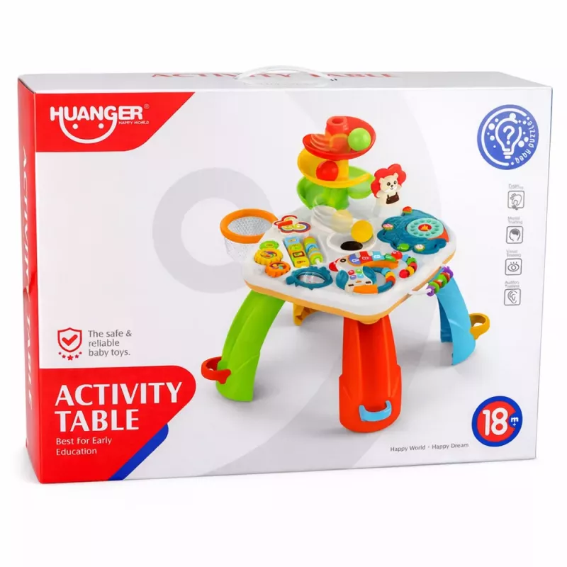 LEAN TOYS Edukacinis stalas su interaktyviu pianinu, kamuoliukų čiuožykla ir judančiais elementais