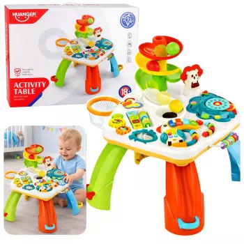 LEAN TOYS Edukacinis stalas su interaktyviu pianinu, kamuoliukų čiuožykla ir judančiais elementais