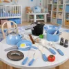 LEAN TOYS Virtuvės reikmenų rinkinys Puodai Keptuvė Virdulys Priedai Mėlyna 32 vnt.