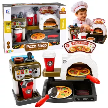 LEAN TOYS Pizzeria rinkinys su picos krosnele, kavos aparatu ir aksesuarais