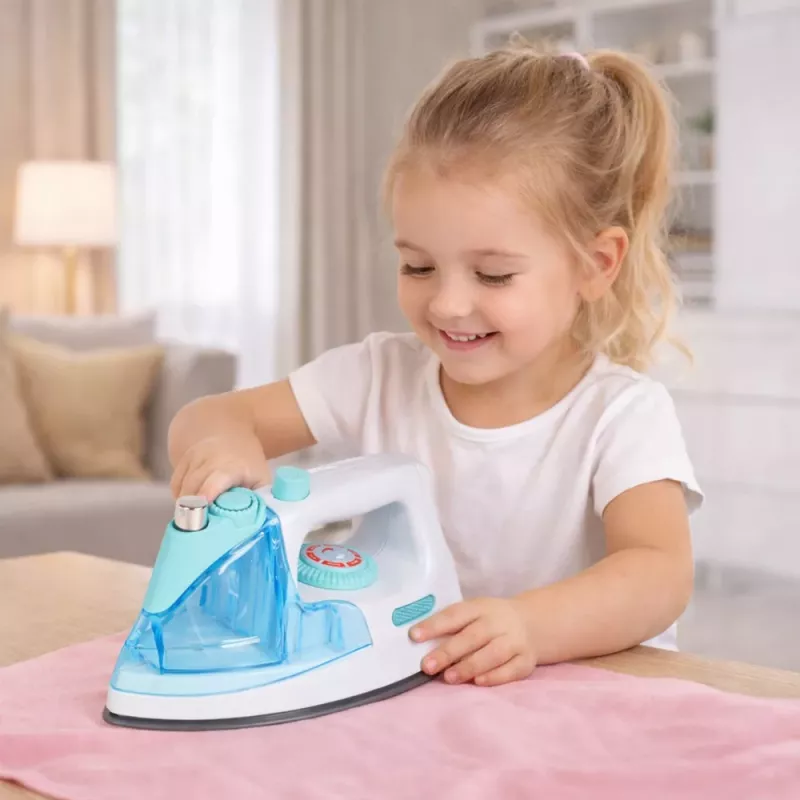 LEAN TOYS Vaikiškas lygintuvas su vandens purškimu, šviesos ir garso efektais, mėlynas