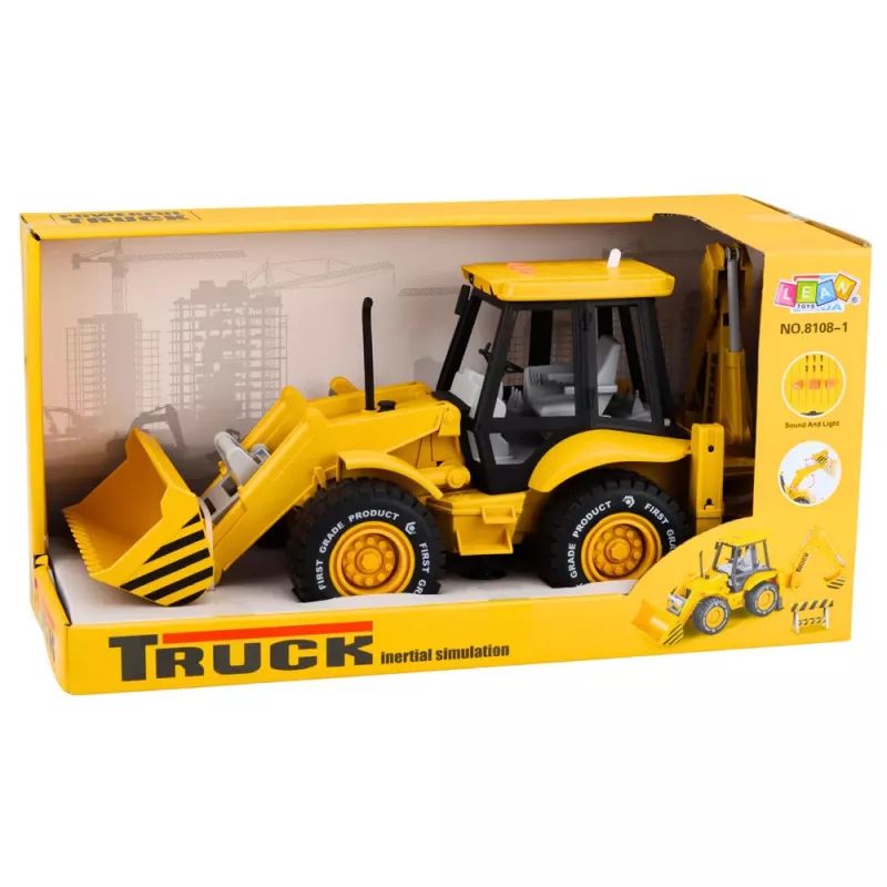 LEAN TOYS Statybinis ekskavatorius krautuvas buldozeris su pavara, šviesomis, garsais - geltonas