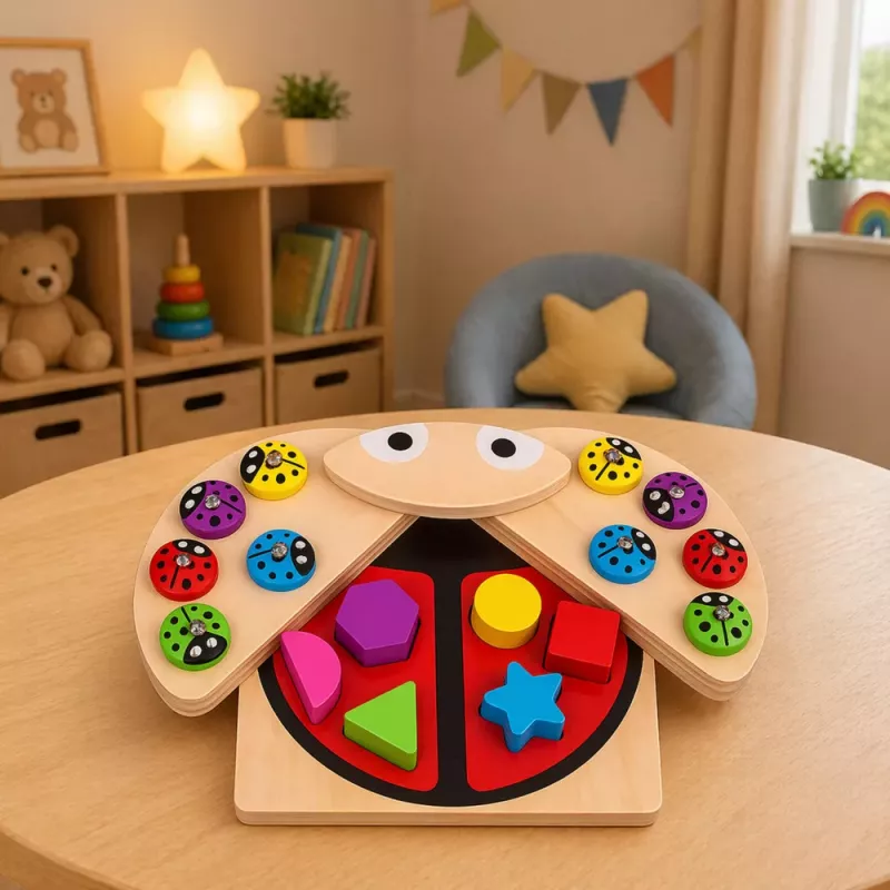 LEAN TOYS Wooden Ladybug Catching Game Educational Puzzle Ladybug Sorter