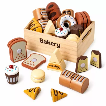 LEAN TOYS Medinis mini kepyklėlės rinkinys su duona su Velcro dėžutėje, 10 vnt.