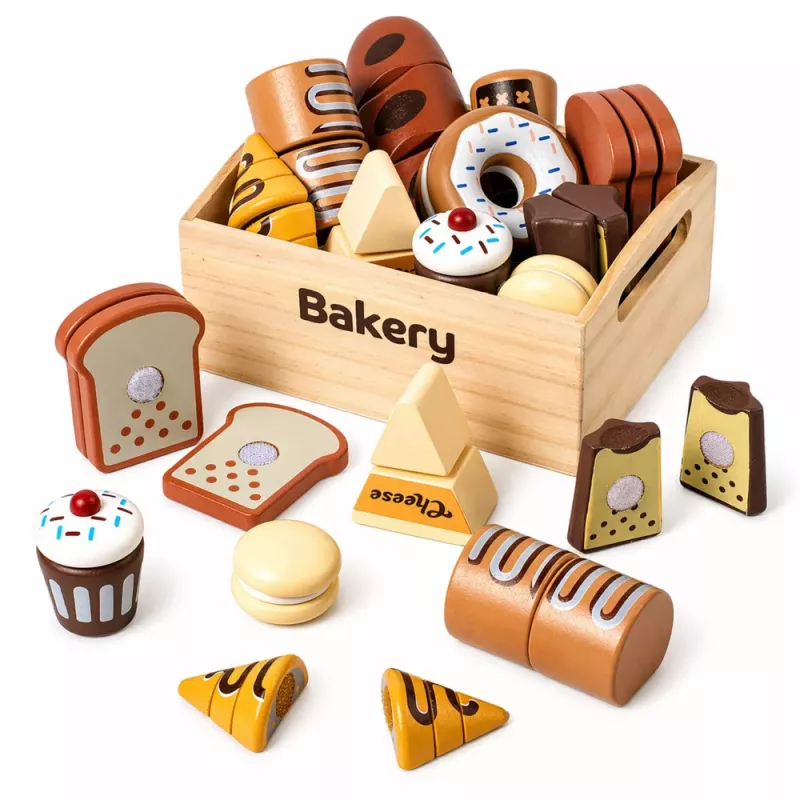 LEAN TOYS Medinis mini kepyklėlės rinkinys su duona su Velcro dėžutėje, 10 vnt.