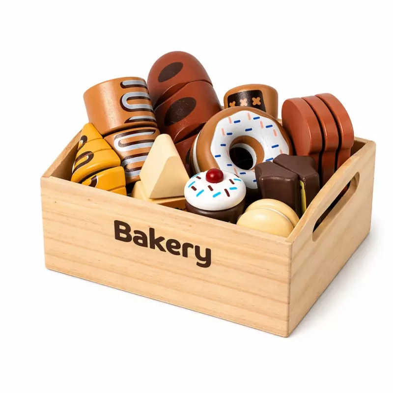 LEAN TOYS Medinis mini kepyklėlės rinkinys su duona su Velcro dėžutėje, 10 vnt.