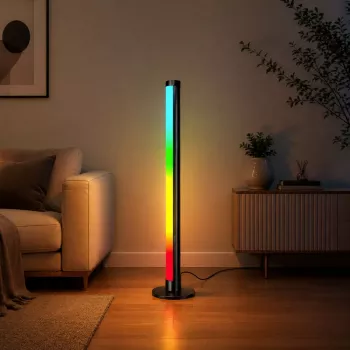 LEAN RGB LED kampinė grindinė lempa su muzikos režimu, nuotolinio valdymo pulteliu ir programėle, 90 cm