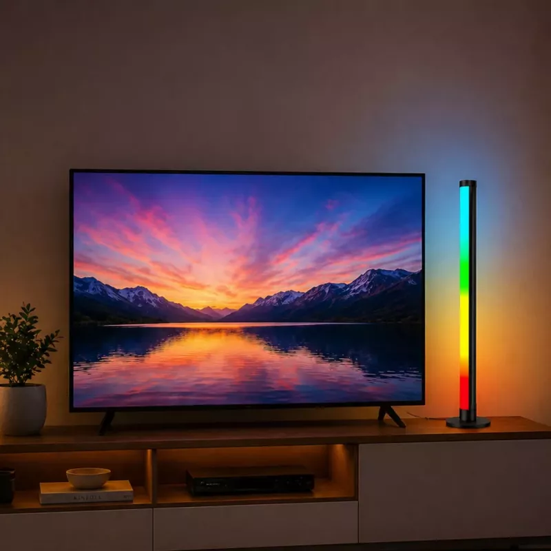 LEAN RGB LED kampinė grindinė lempa su muzikos režimu, nuotolinio valdymo pulteliu ir programėle, 90 cm