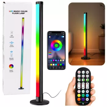 LEAN RGB LED kampinė grindinė lempa su muzikos režimu, nuotolinio valdymo pulteliu ir programėle, 90 cm