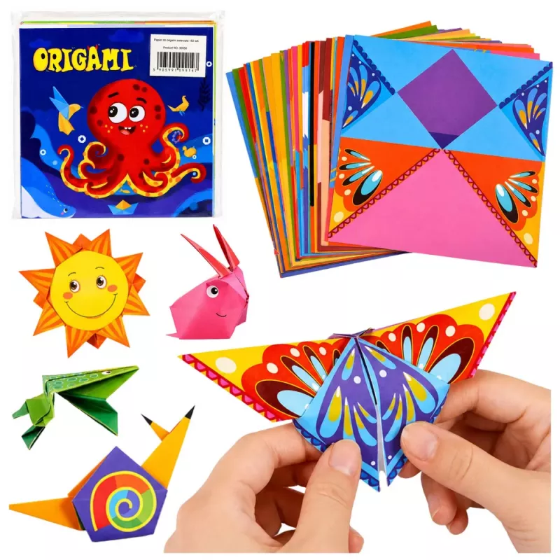 LEAN Origami rinkinys su spalvotu popieriumi ir instrukcijų knygele, 100 lapų