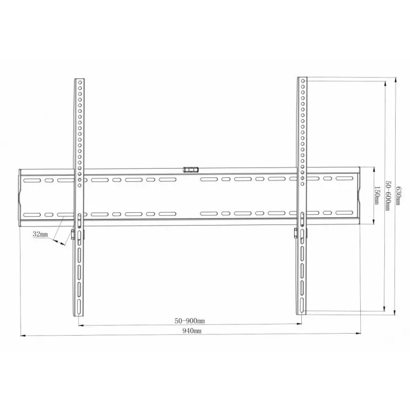 ART AR-95 Fiksuotas TV laikiklis sienai, 55-100 colių ekranams, 140 kg talpa, VESA 900x600, 33 mm profilis, juodas