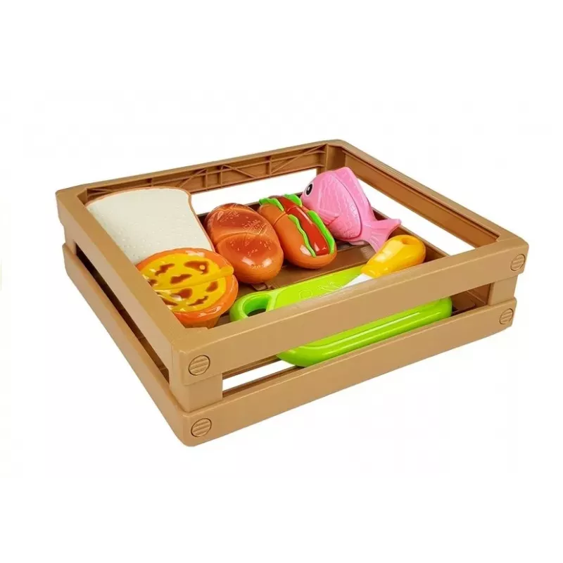 LEAN TOYS Hot-Dog rinkinys ingredientų pjaustymui krepšelyje