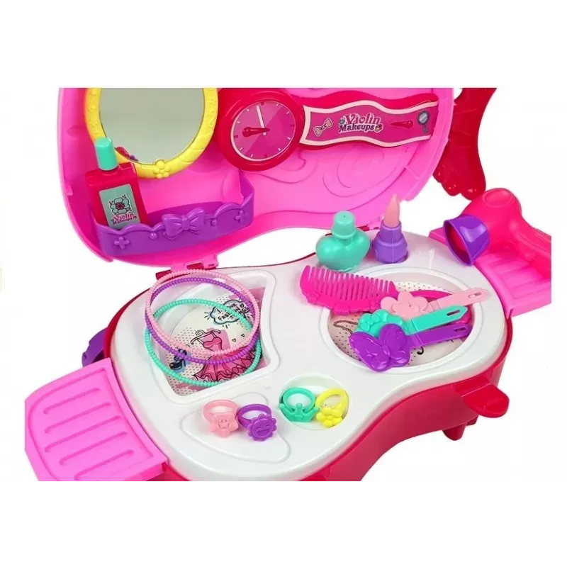 LEAN TOYS Nešiojamas tualetinis staliukas smuiko dėkle su veidrodžiu - Juoda dirbtinės odos kosmetinė