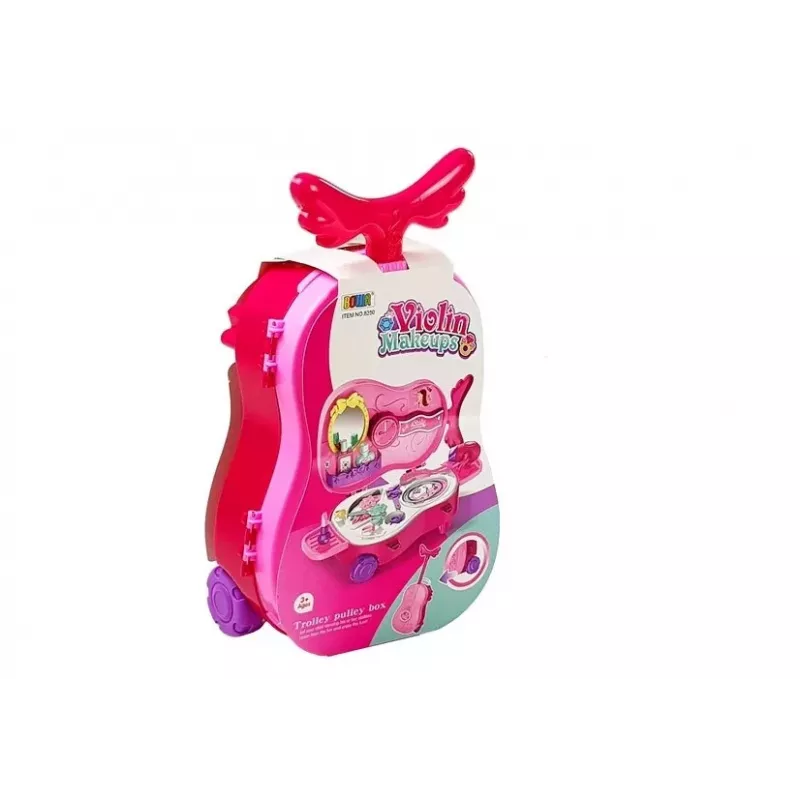 LEAN TOYS Nešiojamas tualetinis staliukas smuiko dėkle su veidrodžiu - Juoda dirbtinės odos kosmetinė