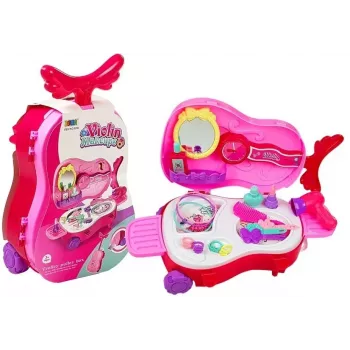 LEAN TOYS Nešiojamas tualetinis staliukas smuiko dėkle su veidrodžiu - Juoda dirbtinės odos kosmetinė