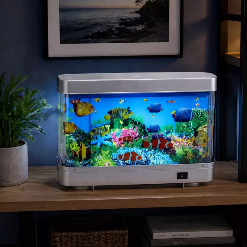 LEAN Dirbtinis Dekoratyvinis Akvariumas LED Naktinė Lempa 3D Žuvys Judančios Spalvingos