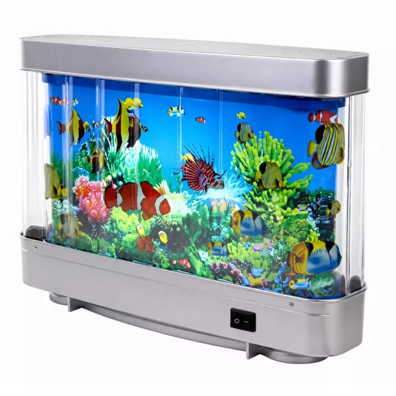 LEAN Dirbtinis Dekoratyvinis Akvariumas LED Naktinė Lempa 3D Žuvys Judančios Spalvingos