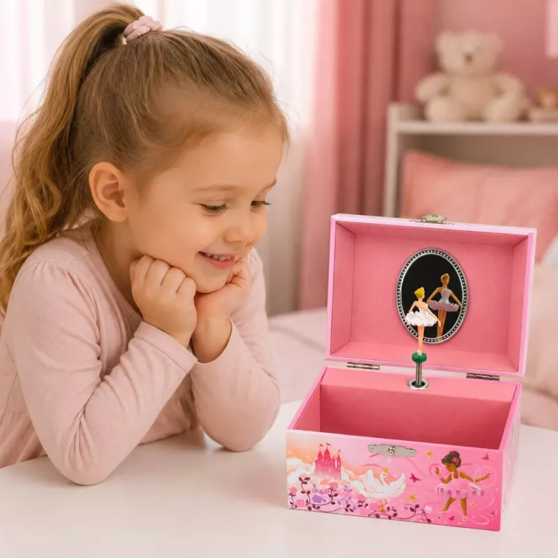 LEAN TOYS Muzikinė dėžutė su veidrodžiu vaikams, rožinė
