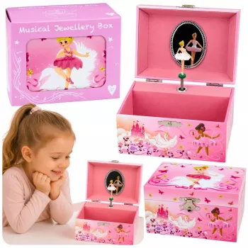 LEAN TOYS Muzikinė dėžutė su veidrodžiu vaikams, rožinė