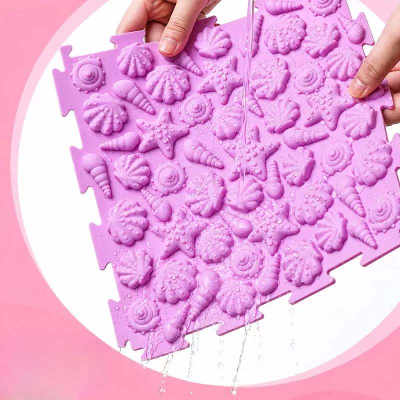 LEAN TOYS Sensorinis silikoninis dėlionės kilimėlis Sensorinis takelis Spalvotas 25 cm 12 vnt.