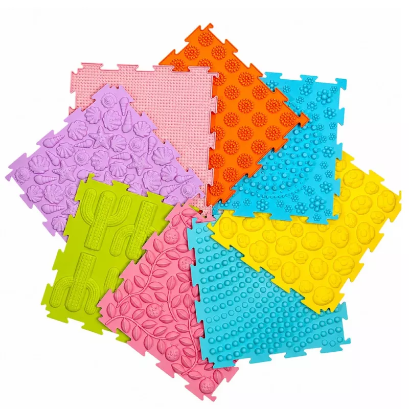 LEAN TOYS Sensorinis silikoninis dėlionės kilimėlis Sensorinis takelis Spalvotas 25 cm 12 vnt.