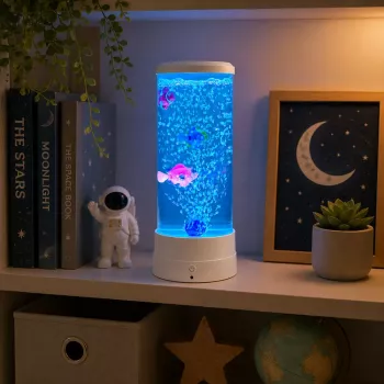 LEAN Dekoratyvinė naktinė lemputė LED RGB Akvariumas su žuvimis 16 spalvų USB Balta