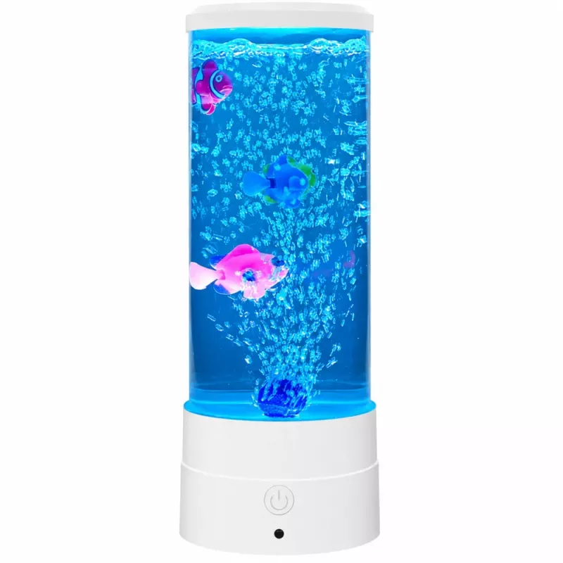 LEAN Dekoratyvinė naktinė lemputė LED RGB Akvariumas su žuvimis 16 spalvų USB Balta