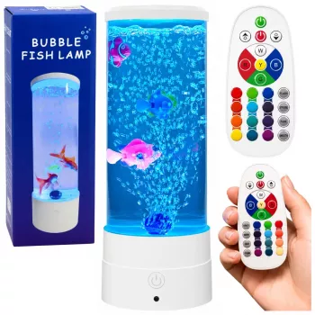 LEAN Dekoratyvinė naktinė lemputė LED RGB Akvariumas su žuvimis 16 spalvų USB Balta