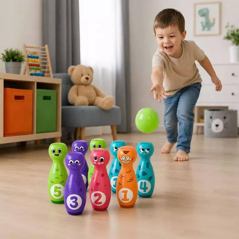 LEAN TOYS Bowling with Smiley Faces Educational Game for Children Skill Sports 10 pcs.