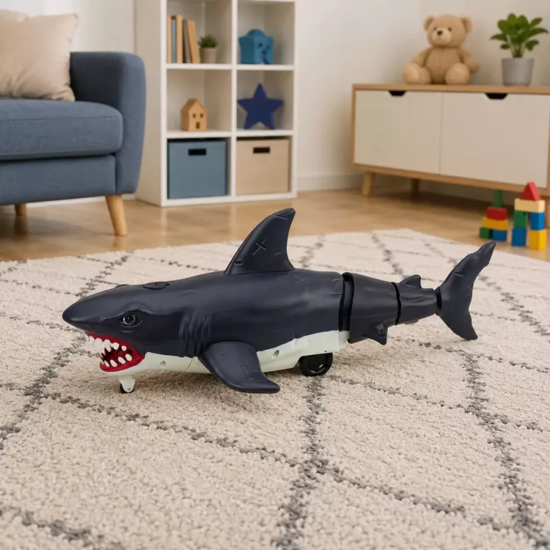 LEAN TOYS RC Shark Remote Controlled Rides, Moves Tail, Lights, Smoke Effect, Black
