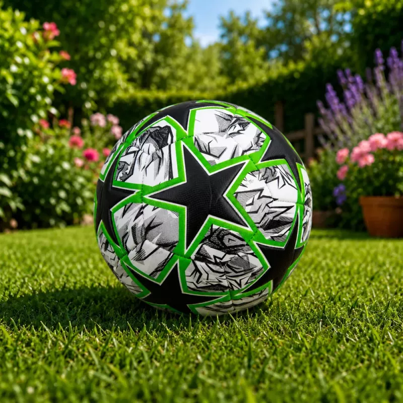 LEAN TOYS Treniruočių futbolo kamuolys žolės aikštei Žalios žvaigždės 22cm 5 dydis