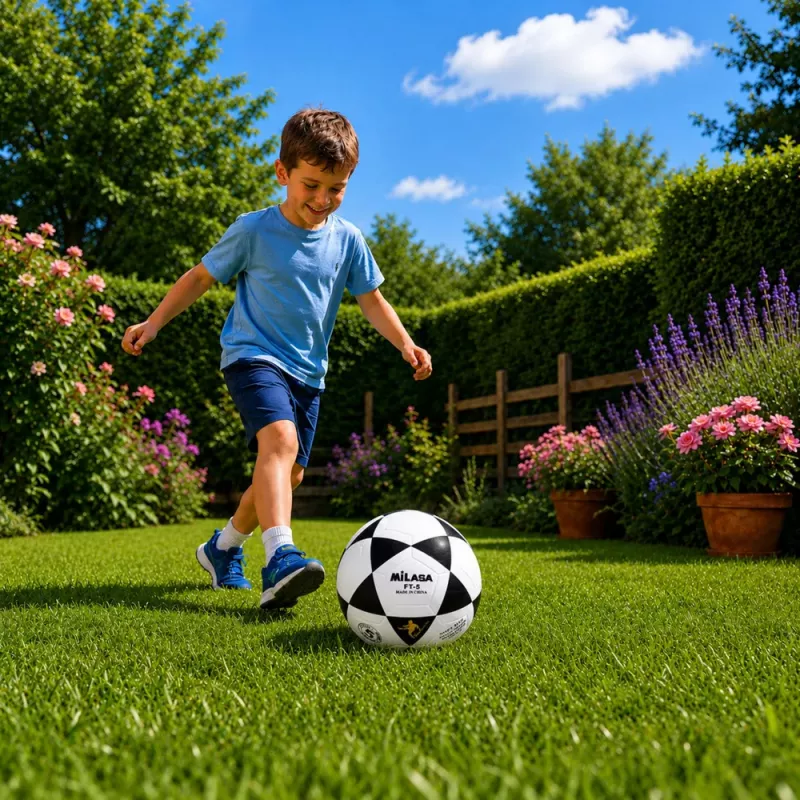 LEAN TOYS Treniruočių futbolo kamuolys žolės aikštei juodas ir baltas Milasa 22cm 5 dydis
