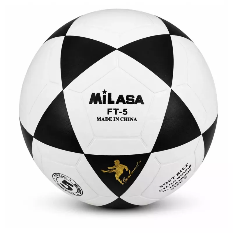 LEAN TOYS Treniruočių futbolo kamuolys žolės aikštei juodas ir baltas Milasa 22cm 5 dydis