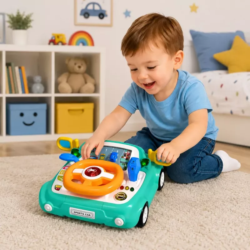 LEAN TOYS Interaktyvus vairavimo simuliatoriaus skydelis su šviesomis ir garsais, mėlynas