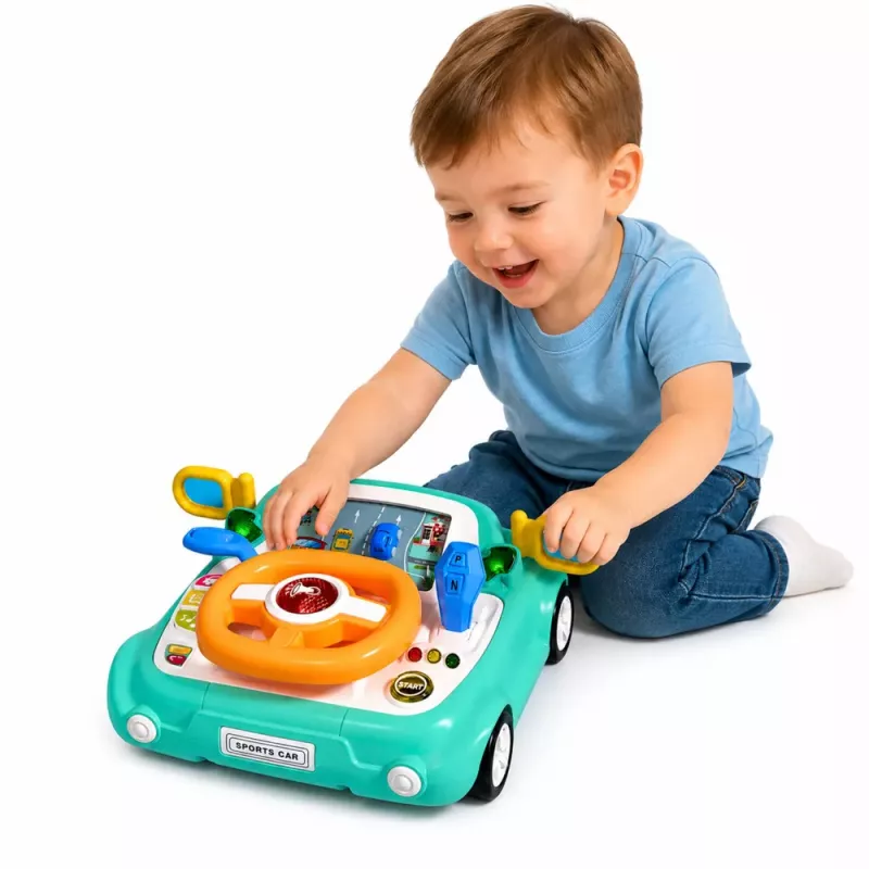 LEAN TOYS Interaktyvus vairavimo simuliatoriaus skydelis su šviesomis ir garsais, mėlynas