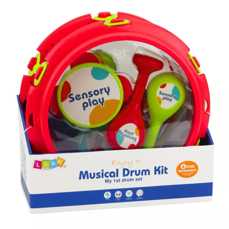 LEAN TOYS Muzikiniai instrumentai vaikams Būgnas Barškučiai Tamburinas Kastanjetės