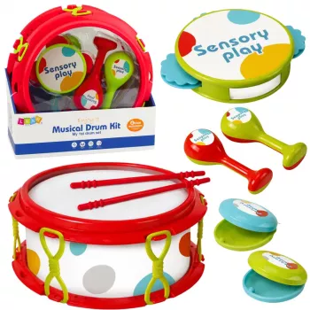 LEAN TOYS Muzikiniai instrumentai vaikams Būgnas Barškučiai Tamburinas Kastanjetės