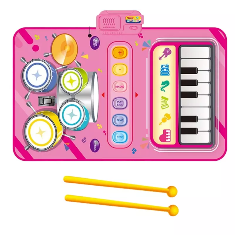LEAN TOYS Interaktyvus muzikinis šokių kilimėlis, mokomieji būgnai ir pianinas 2 viename