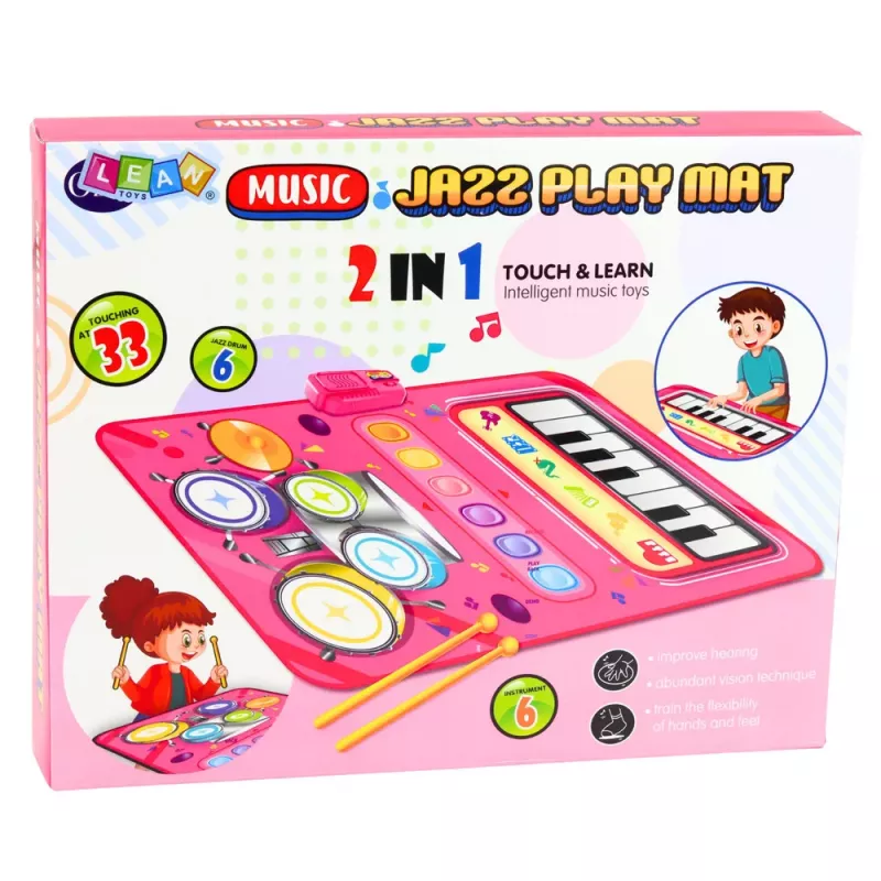 LEAN TOYS Interaktyvus muzikinis šokių kilimėlis, mokomieji būgnai ir pianinas 2 viename
