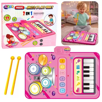 LEAN TOYS Interaktyvus muzikinis šokių kilimėlis, mokomieji būgnai ir pianinas 2 viename