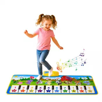 LEAN TOYS Edukacinis muzikinis kilimėlis pianinas gyvūnai instrumentų garsai 100x36 cm
