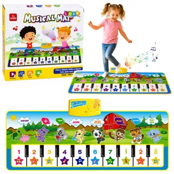 LEAN TOYS Edukacinis muzikinis kilimėlis pianinas gyvūnai instrumentų garsai 100x36 cm