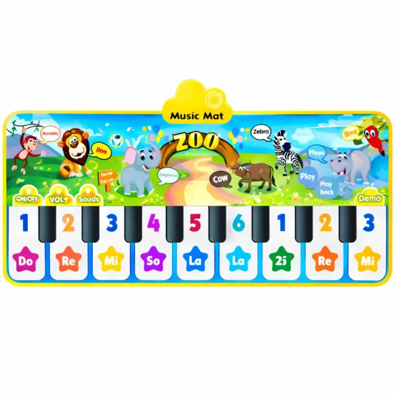 LEAN TOYS Interaktyvus šokių kilimėlis pianinas Zoo gyvūnai 10 melodijų 126 cm