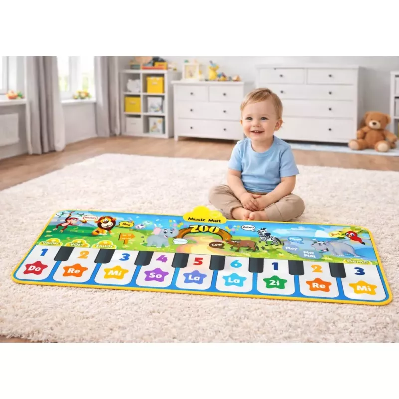 LEAN TOYS Interaktyvus šokių kilimėlis pianinas Zoo gyvūnai 10 melodijų 126 cm