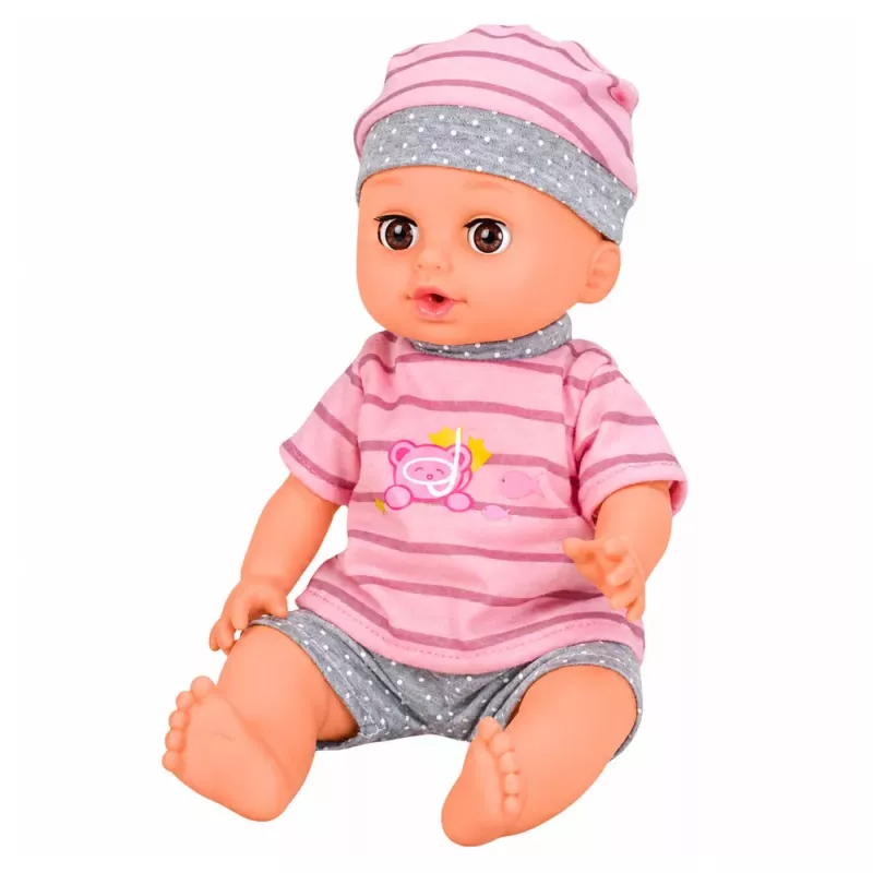 LEAN TOYS Interaktyvi kūdikio lėlė su šlapinimosi funkcija, vežimėliu, lopšiu ir aksesuarais 3-in-1 rinkinys