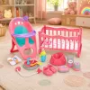 LEAN TOYS Interaktyvi kūdikio lėlė su šlapinimosi funkcija, vežimėliu, lopšiu ir aksesuarais 3-in-1 rinkinys