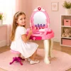 LEAN TOYS Vaikų tualetinis staliukas su kėde, šviesomis, džiovintuvu, aksesuarais, garsais, rožinis