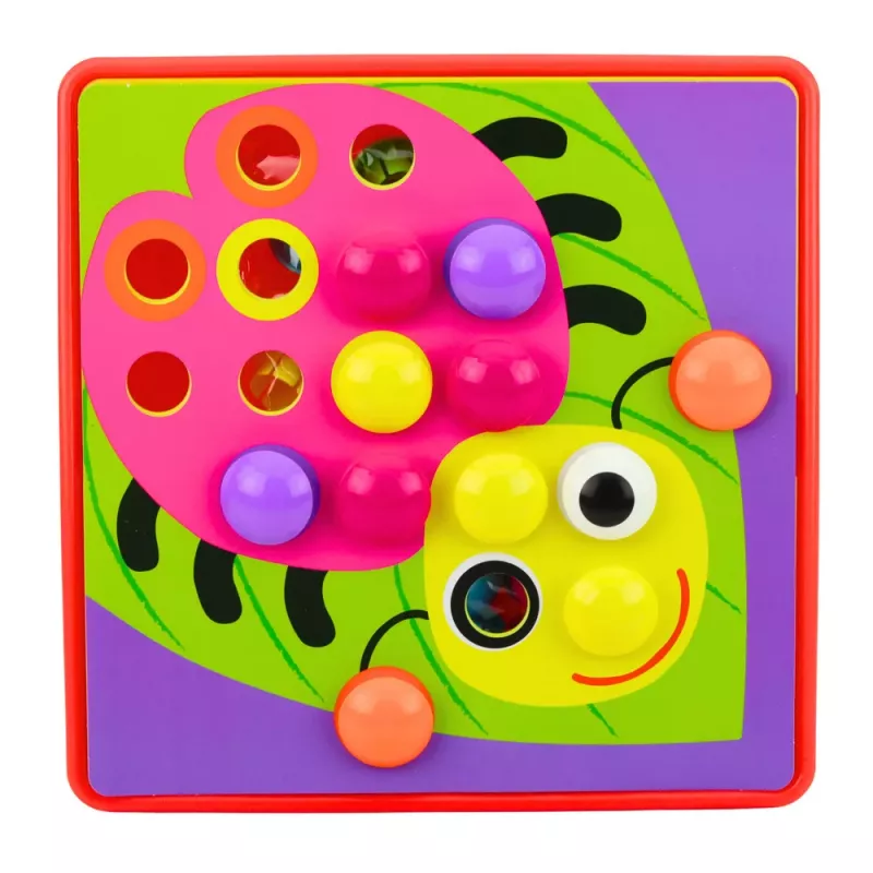 LEAN TOYS Mygtukų mozaikos dėlionė Kūrybinė geometrinė dėlionė Grybukai 46 vnt.