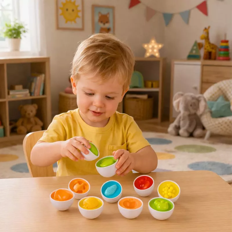 LEAN TOYS Educational Egg Sorter, Shape Matching, Colorful Fruits, 12 vnt.