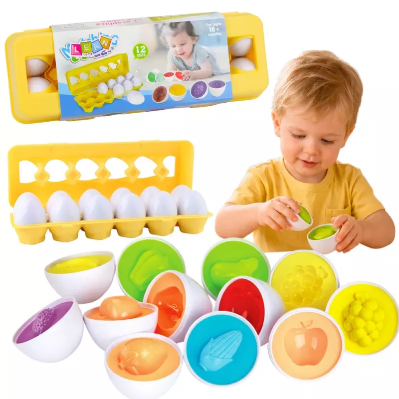 LEAN TOYS Educational Egg Sorter, Shape Matching, Colorful Fruits, 12 vnt.